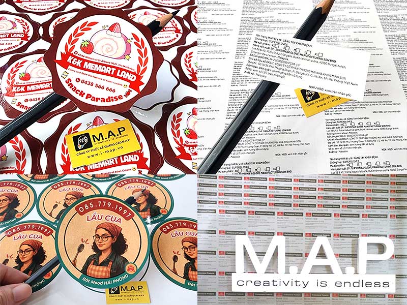 in tem decal d&aacute;n sticker giấy, xi bạc, nhựa cắt bế theo h&igrave;nh