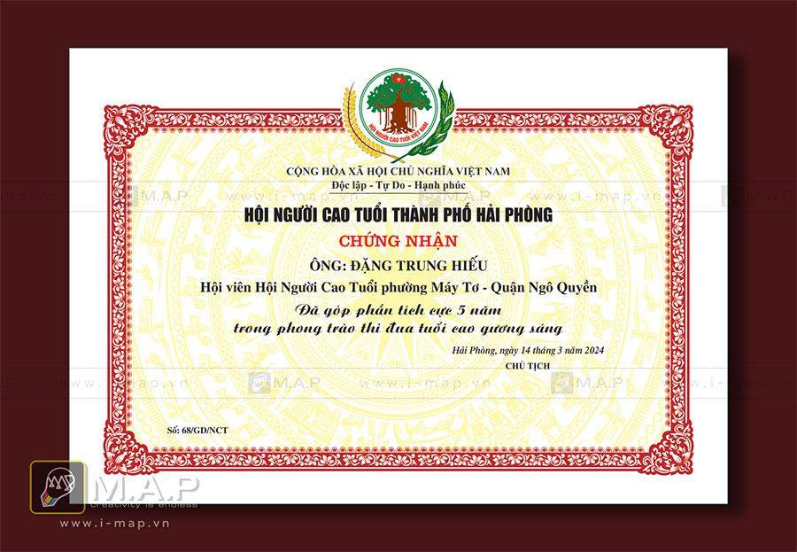 Mẫu In giấy chứng nhận người cao tuổi hải ph&ograve;ng