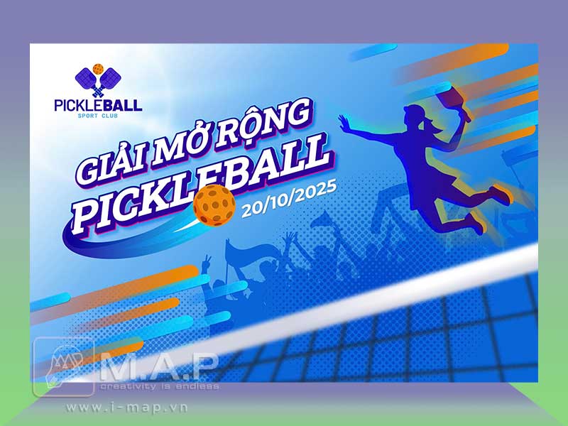 In ph&ocirc;ng backdrop giải đấu thể thao pickleball