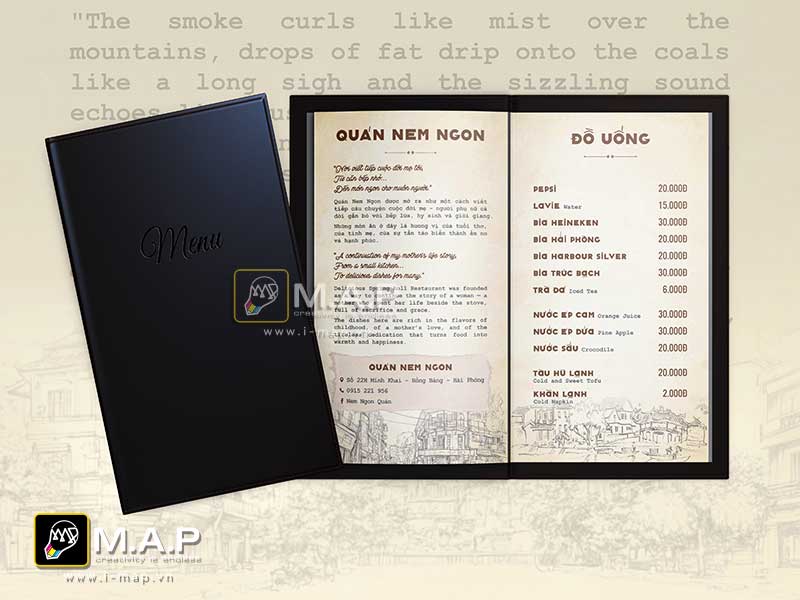 Mẫu menu phong c&aacute;ch cổ điển qu&aacute;n nem hải ph&ograve;ng