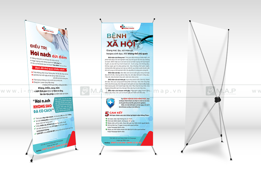 in standee chữ X - khung nhom cuon - Standee khung sat ngoai troi